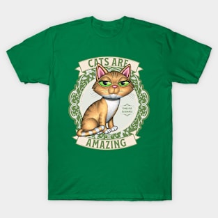 Cute Yellow Tabby Kitty and green wreath Cats are Amazing T-Shirt